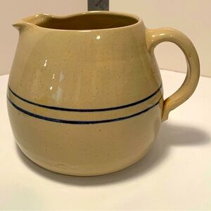 Vintage Pottery Marshall Studio Blue Striped Stoneware Clay Milk Pitcher 6” Tall